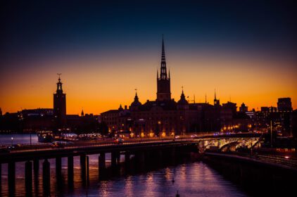 دانلود عکس شبح افق منظره شهری استکهلم در غروب غروب خورشید