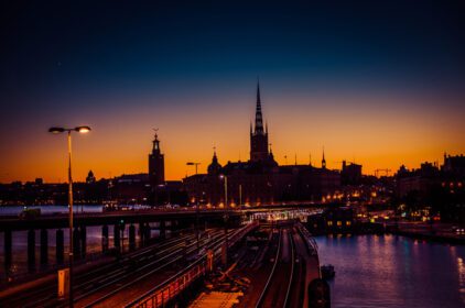 دانلود عکس شبح افق منظره شهری استکهلم در غروب غروب خورشید