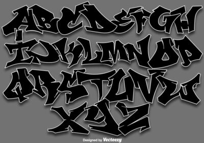 دانلود الفبای حروف الفبای فونت گرافیتی مشکی از نوع هیپ هاپ المان های طرح گرافیتی
