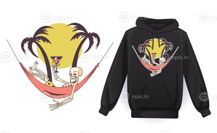 دانلود اسکلت طرح هودی مشکی روی ساحل وکتور طرح تی شرت