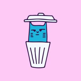 دانلود تصویر گربه حوصله روی سطل زباله برای برچسب تی شرت