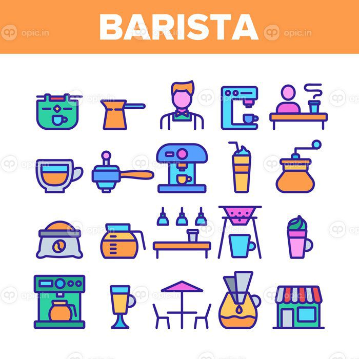 دانلود آیکون رنگ باریستا تجهیزات علامت نماد مجموعه وکتور