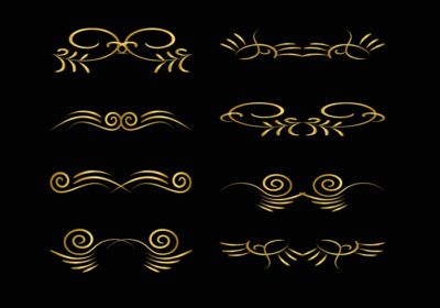 دانلود عناصر تزئینی و زیور آلات طلایی ست روی مشکی