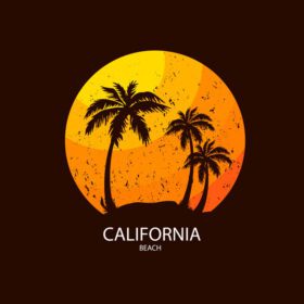 دانلود طرح شعار تابستانی ساحل کالیفرنیا و طرح کف دست برای چاپ تی شرت