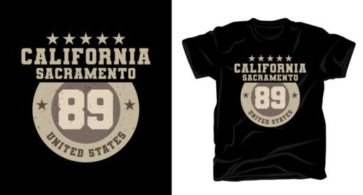 دانلود طرح تی شرت تایپوگرافی کالیفرنیا ساکرامنتو هشتاد و نه