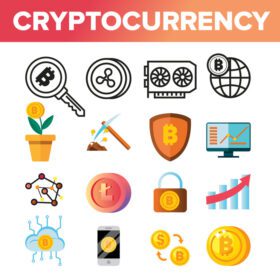 دانلود آیکون cryptocurrency coins آیکون مجموعه وکتور crypto cash امنیت
