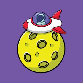 دانلود نماد فضانورد ناز وارد ماه با وکتور کارتونی موشک