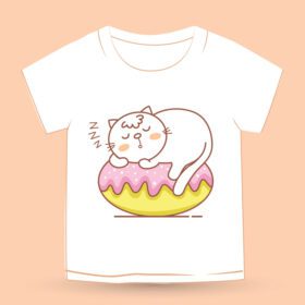 دانلود کارتون گربه ناز خوابیده روی کیک برای تی شرت