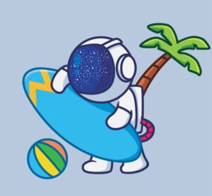 دانلود نماد شخصیت فضانورد کارتونی زیبا با تخته موج سواری آماده برای