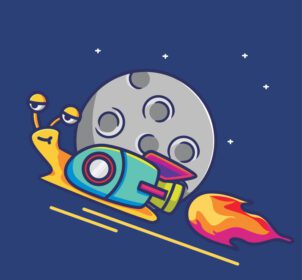دانلود نماد فن آوری کارتونی موشک فضانورد حلزون زیبا به ماه