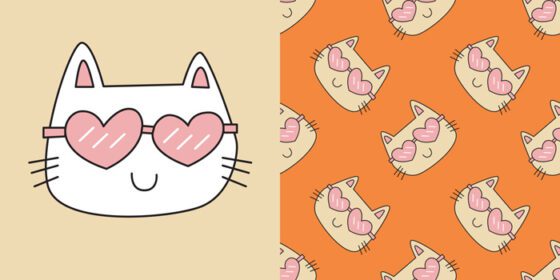 دانلود الگوی کارتون های ناز گربه گربه با عینک قلبی شکل