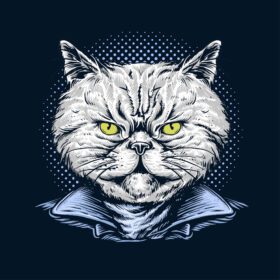 دانلود کت پوشیدن گربه روی الگوی نیم تن آبی در سبک تصویرسازی کشیده شده با دست