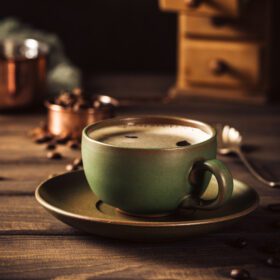دانلود عکس فنجان قهوه سبز با آسیاب قهوه