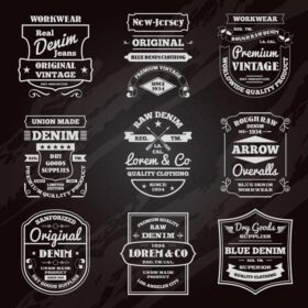 دانلود نمادهای تایپوگرافی تخته سیاه مشکی شلوار جین کلاسیک جین با نسخه محدود مجموعه آیکون های طراحی گرافیکی تصویر برداری انتزاعی جدا شده