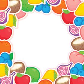 دانلود قالب قاب حاشیه میوه رنگین کمان kawaii doodle flat