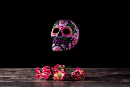 دانلود عکس جمجمه و گل معمولی مکزیکی