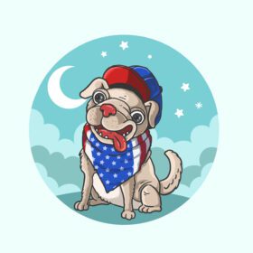 دانلود وکتور تصویر سگ سگ آمریکایی ناز با کلاه و دستمال برای پوسترهای تی شرت و موارد دیگر