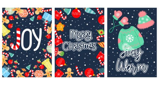 دانلود مجموعه کارت های کریسمس با حروف تزئین شده با اسباب بازی