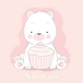 دانلود تصویر برداری وکتور کارتونی خرس ناز با کیک کوچک