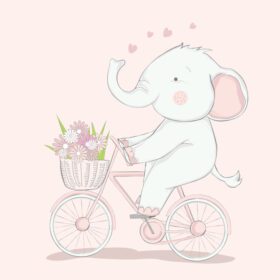 دانلود تصویر برداری وکتور کارتونی بچه فیل ناز با دوچرخه