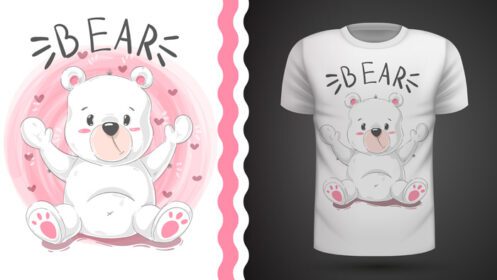 دانلود ایده خرس ناز برای چاپ تی شرت نقاشی دست