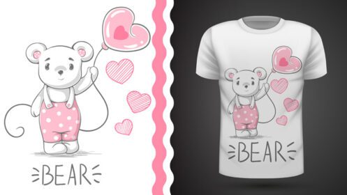 دانلود ایده خرس ناز برای چاپ تی شرت نقاشی دست