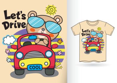 دانلود کارتون خرس ناز با ماشین برای تی شرت