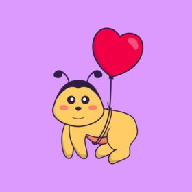 دانلود زنبور ناز پرواز با بادکنک های عاشقانه مفهوم کارتونی حیوانات جدا شده می تواند برای کارت دعوت کارت پستال تی شرت یا کارتونی مسکوت به سبک کارتونی تخت استفاده شود