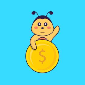 دانلود زنبور ناز با نگه داشتن سکه مفهوم کارتونی حیوانات جدا شده را می توان برای کارت دعوت کارت پستال تی شرت یا سبک کارتونی تخت طلسم استفاده کرد