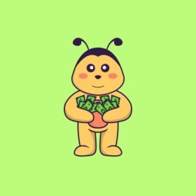 دانلود زنبور ناز با نگه داشتن پول مفهوم کارتونی حیوانات جدا شده را می توان برای کارت دعوت کارت پستال تی شرت یا سبک کارتونی تخت طلسم استفاده کرد