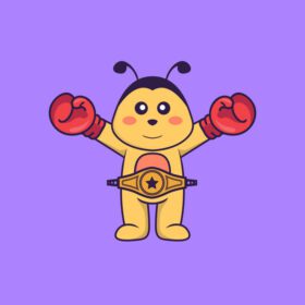 دانلود زنبور ناز در لباس بوکسور با کمربند قهرمان مفهوم کارتونی حیوانات جدا شده می تواند برای کارت دعوت کارت پستال تی شرت یا سبک کارتونی تخت طلسم استفاده شود