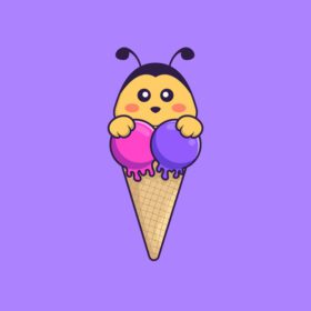 دانلود زنبور ناز با بستنی شیرین مفهوم کارتونی حیوانی جدا شده می تواند برای کارت دعوت کارت پستال تی شرت یا سبک کارتونی تخت طلسم استفاده شود