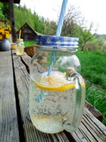 دانلود عکس نوشیدنی لیموی خانگی با طراوت در باغ