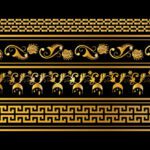 دانلود طرح وکتور قاب حاشیه با مضمون طلایی تایلندی شکوفه های تزئینی با طرح جدا شده بر روی الگوی گل