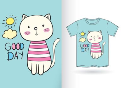 دانلود کارتون زیبای گربه که برای تی شرت کشیده شده است