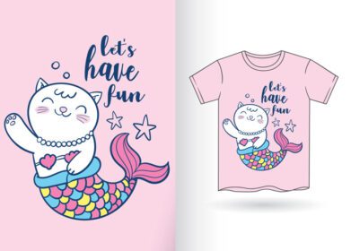 دانلود کارتون زیبای گربه پری دریایی برای تی شرت