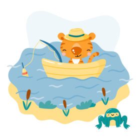 دانلود کارتون زیبای ماهیگیری ببر در قایق