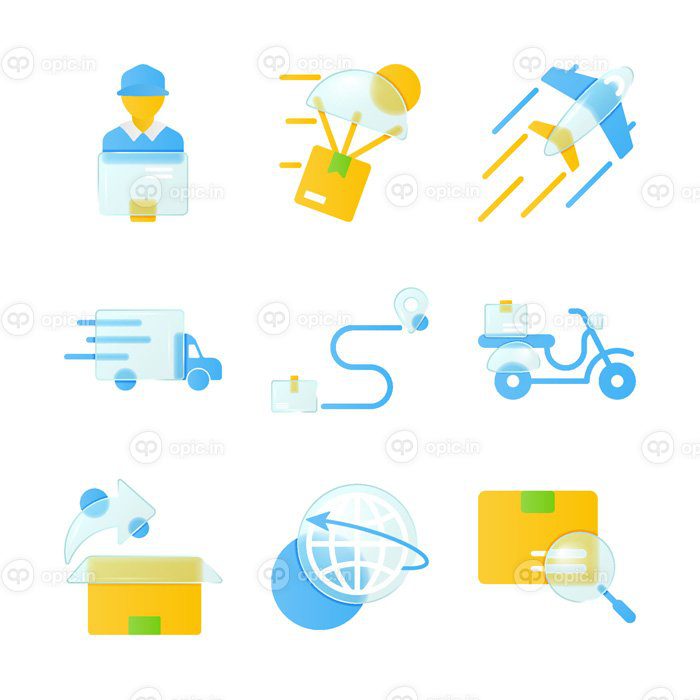 دانلود مجموعه آیکون مورفیسم شیشه تحویل آیکون