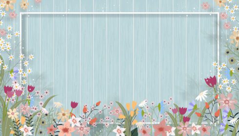 دانلود پس زمینه بهار با حاشیه گل زیبا روی دیوار چوبی