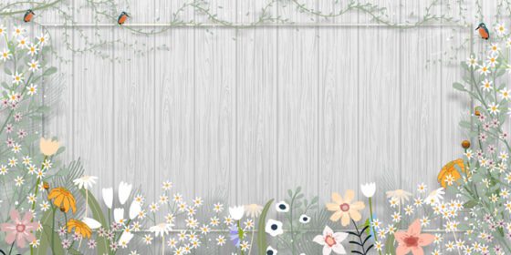 دانلود پس زمینه بهار با حاشیه گل زیبا روی دیوار چوبی