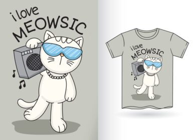دانلود کارتون گربه ناز با دست طراحی شده برای تی شرت