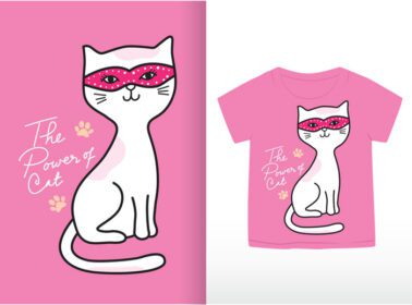 دانلود تصویر طراحی شده با دست گربه ناز برای تی شرت