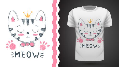 دانلود ایده گربه ناز برای چاپ تی شرت نقاشی دست