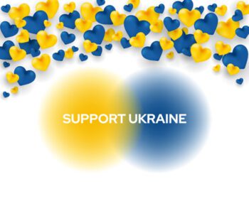 دانلود پشتیبانی اوکراین بنر مفهوم قلب زرد و آبی