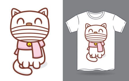 دانلود کارتون گربه ناز با ماسک و روسری برای چاپ تی شرت