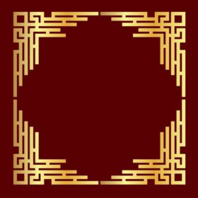 دانلود وکتور قاب چینی طلایی سنتی روی پس زمینه قرمز