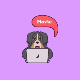 دانلود سگ ناز در حال تماشای فیلم مفهوم کارتونی حیوانات جدا شده می تواند برای کارت دعوت کارت پستال تی شرت یا طلسم به سبک کارتونی تخت استفاده شود