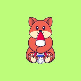 دانلود روباه ناز که یک موشک را در دست دارد مفهوم کارتونی حیوانی جدا شده می تواند برای کارت دعوت کارت پستال تی شرت یا سبک کارتونی تخت طلسم استفاده شود