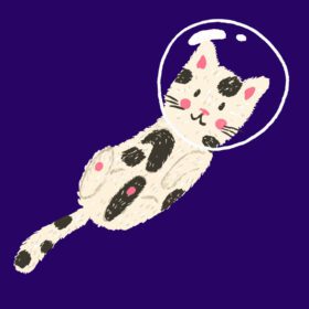 دانلود پرینت گربه بامزه بامزه فضانورد در فضا برای تی شرت و لباس بچه گانه