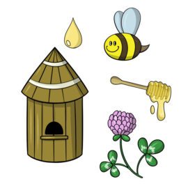 دانلود مجموعه آیکون مجموعه عسل زنبور عسل چوبی و شبدر